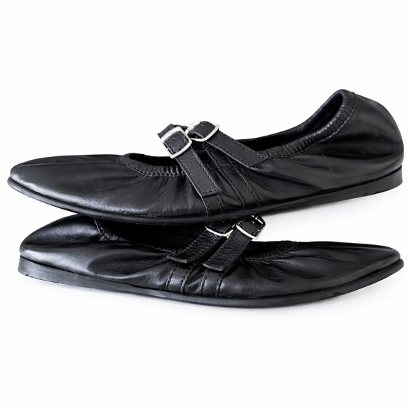 Free People Black Leather Double Strap Ballet Flats Size 9 Square Toe Mary Jane - Picture 6 of 8